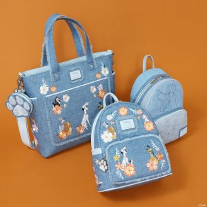 Disney Dogs & Cats Floral Faux Denim Convertible Backpack & Tote Bag with Coin Bag