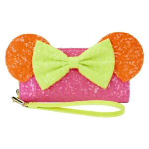 Minnie Mouse Exclusive Color Block Neon Sequin Zip Around Wristlet Wallet